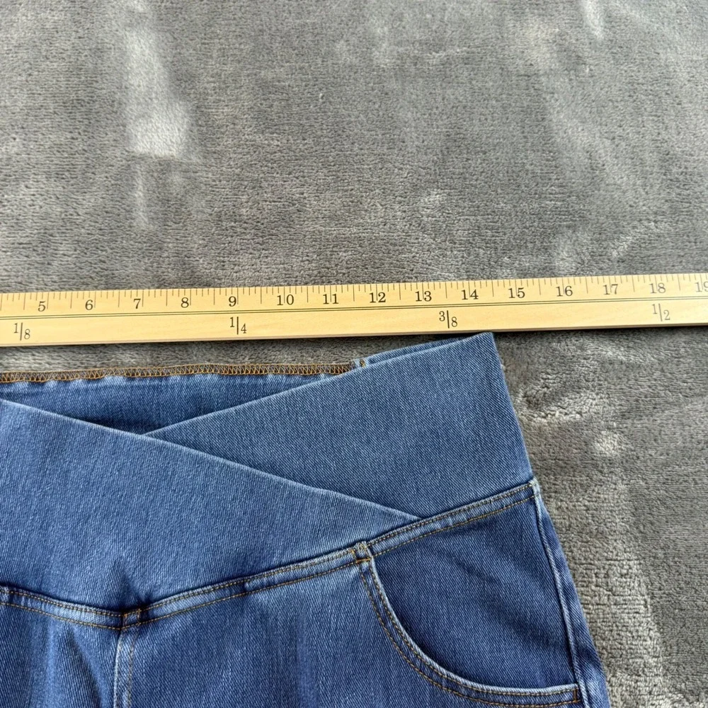 Halara Women Crossover Waist Flare Jeans Medium Wash Pull‎ On Size L High Rise